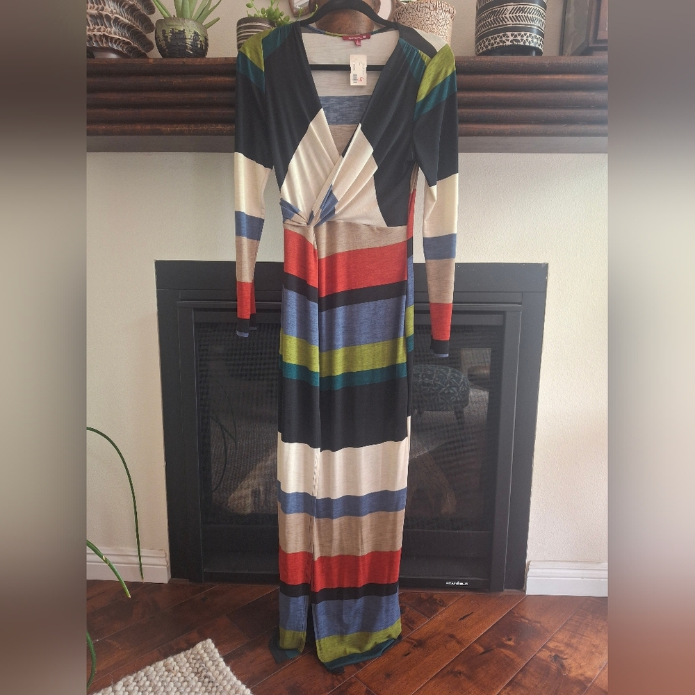 SIEVERGATE Striped BLACK Multicolor Resort Wear Lounge Maxi Dress - Size L - NWT